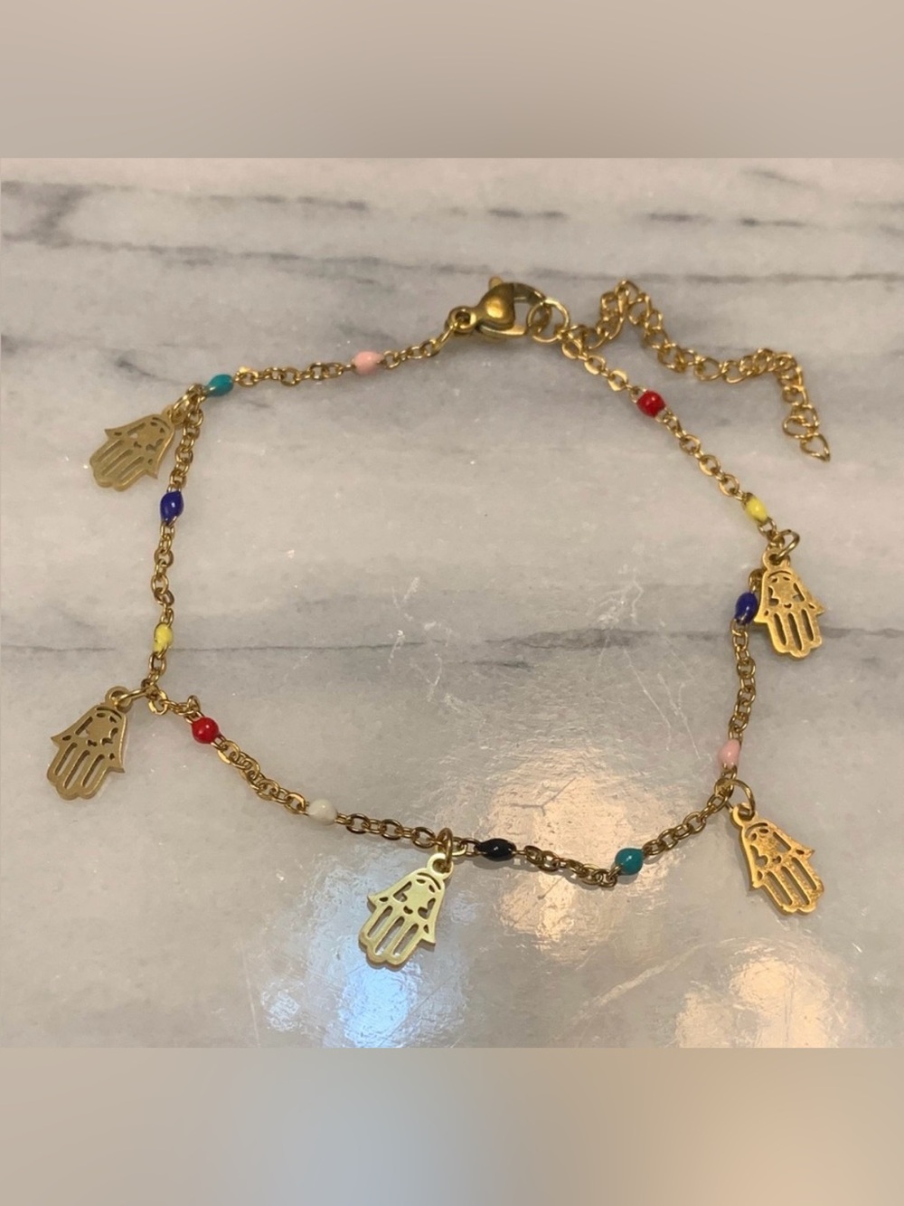 Gold Stainless Steel Hamsa Charm Bracelet